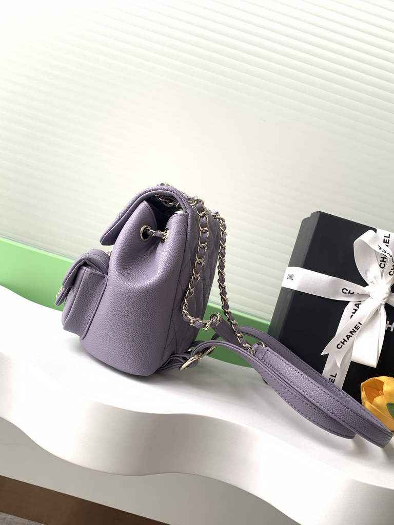 Chanel AS3787 Small backpack Grained shiny calfskin gold Purple