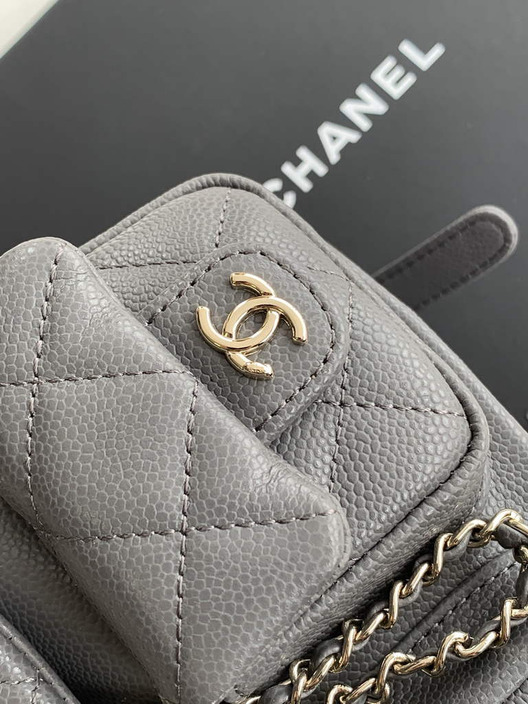 Chanel AS3787 Small backpack Grained shiny calfskin gold Gray
