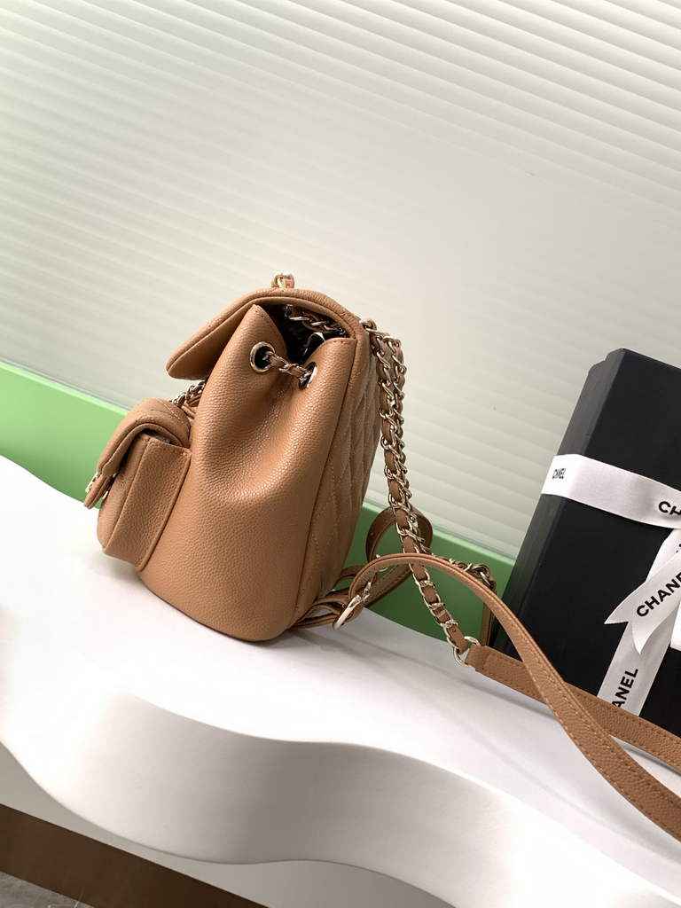 Chanel AS3787 Small backpack Grained shiny calfskin gold Brown