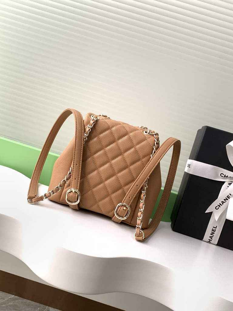Chanel AS3787 Small backpack Grained shiny calfskin gold Brown