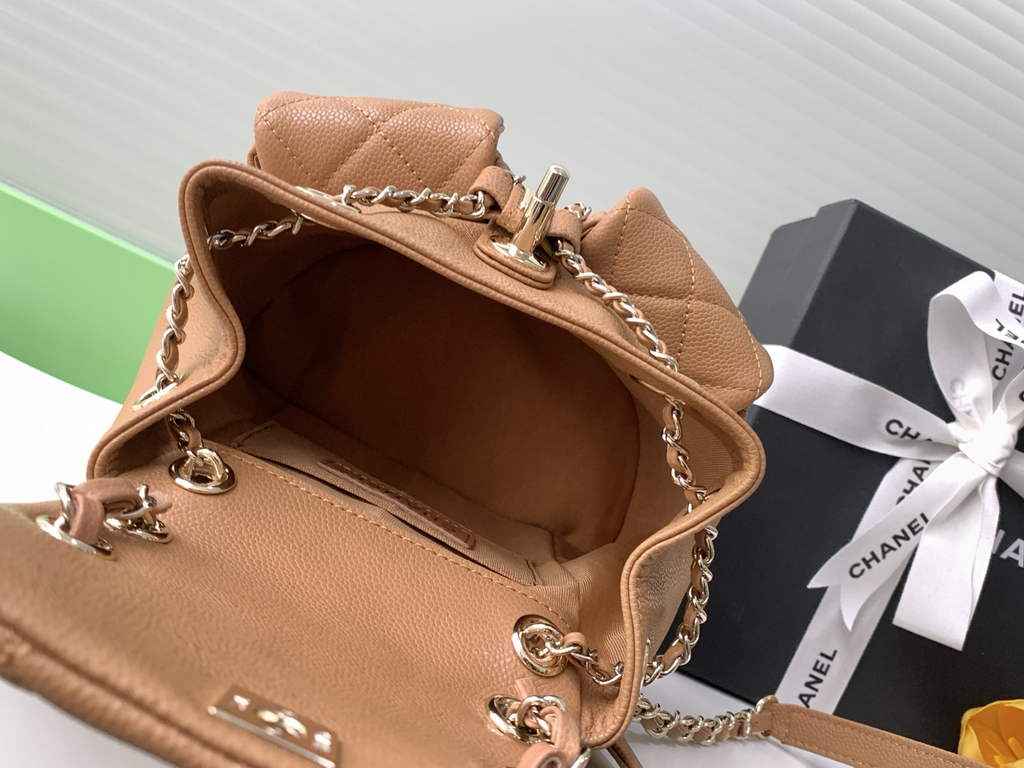 Chanel AS3787 Small backpack Grained shiny calfskin gold Brown