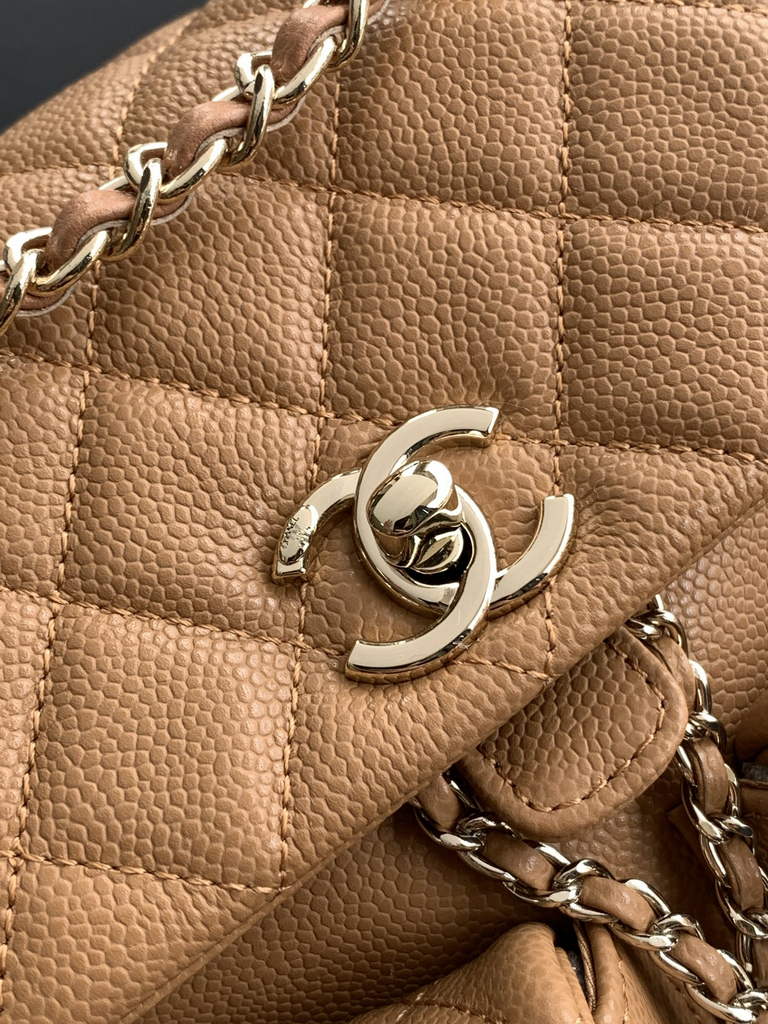 Chanel AS3787 Small backpack Grained shiny calfskin gold Brown