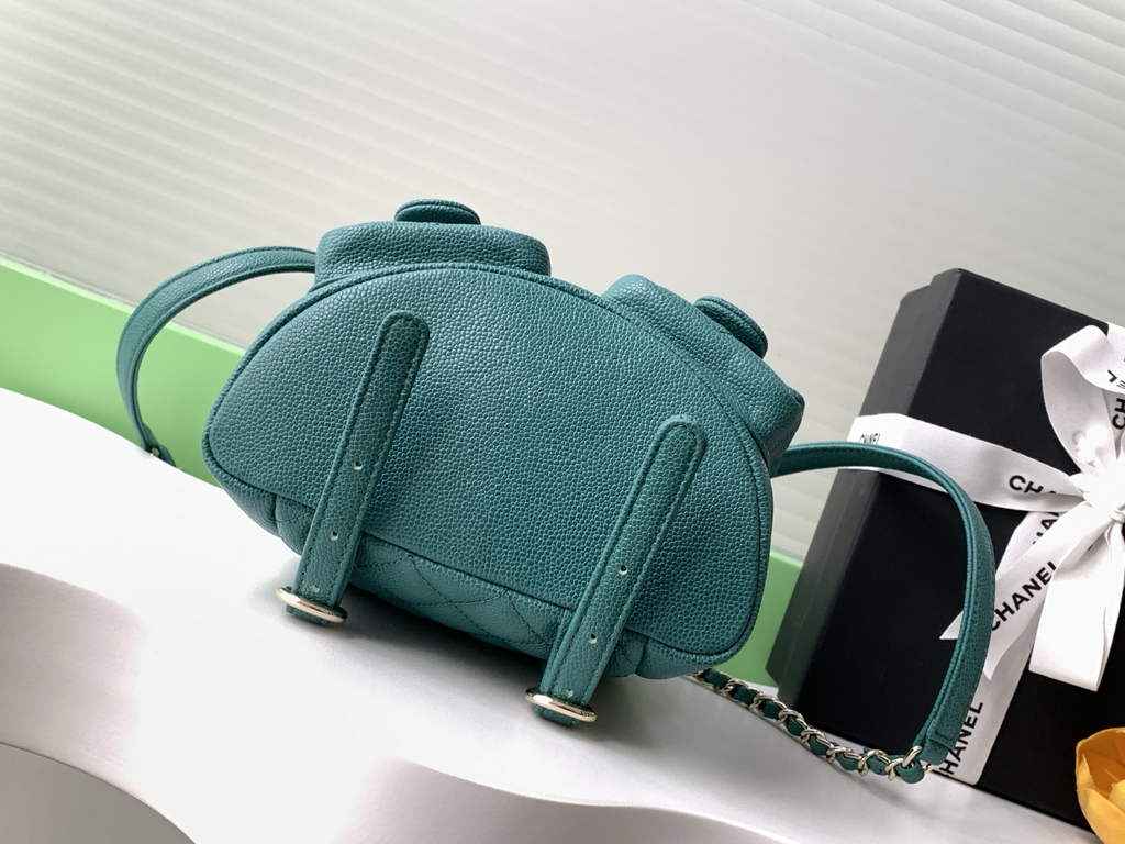 Chanel AS3787 Small backpack Grained shiny calfskin gold Green