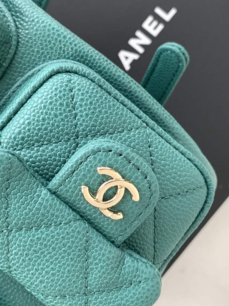 Chanel AS3787 Small backpack Grained shiny calfskin gold Green