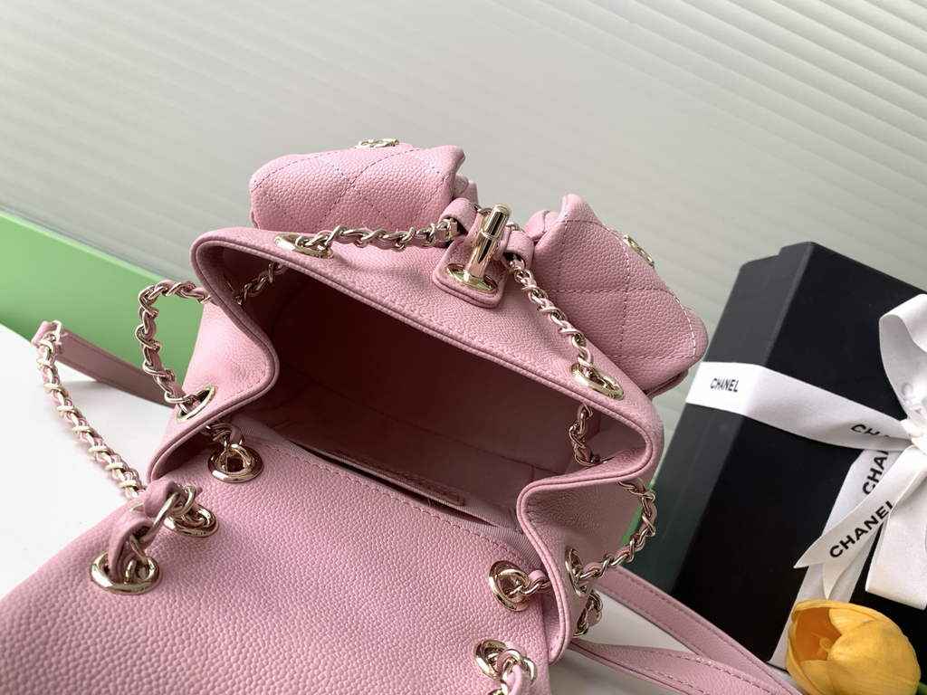 Chanel AS3787 Small backpack Grained shiny calfskin gold Light Pink