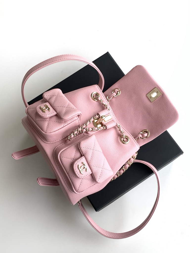 Chanel AS3787 Small backpack Grained shiny calfskin gold Light Pink
