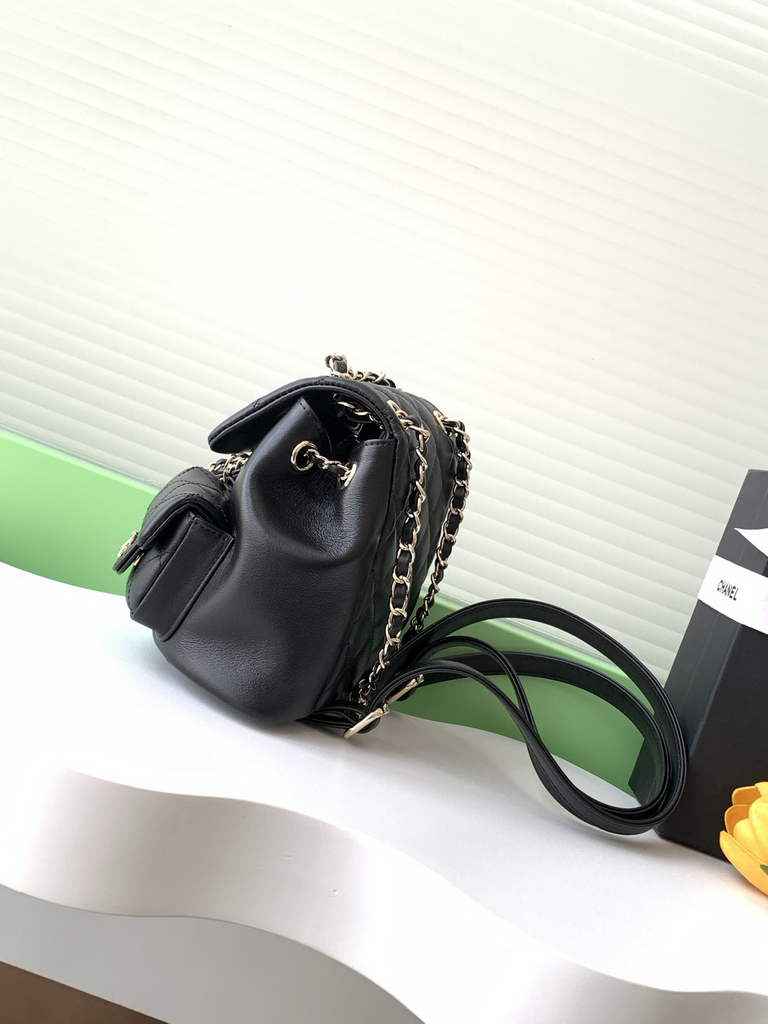 Chanel AS3787 Small backpack Lambskin gold Black