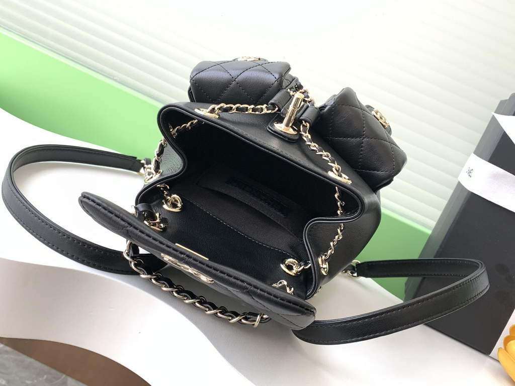 Chanel AS3787 Small backpack Lambskin gold Black