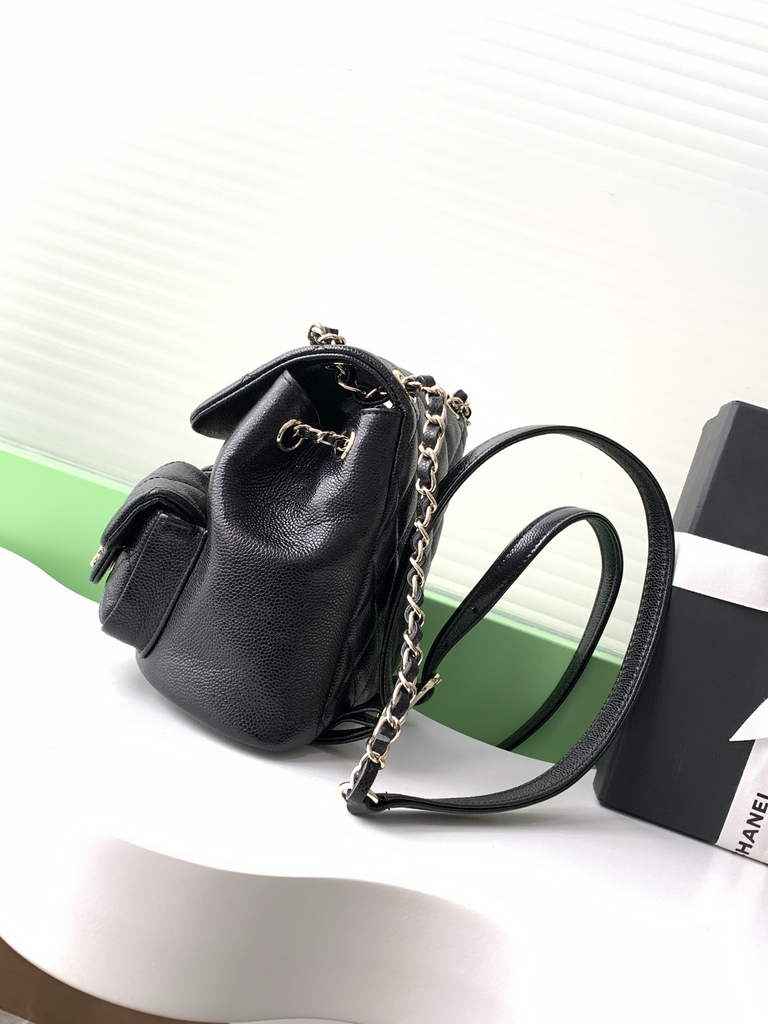 Chanel AS3787 Small backpack Grained shiny calfskin gold Black