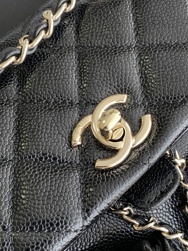 Chanel AS3787 Small backpack Grained shiny calfskin gold Black