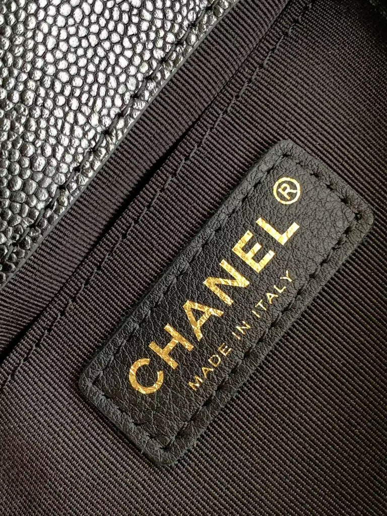 Chanel AS3787 Small backpack Grained shiny calfskin gold Black