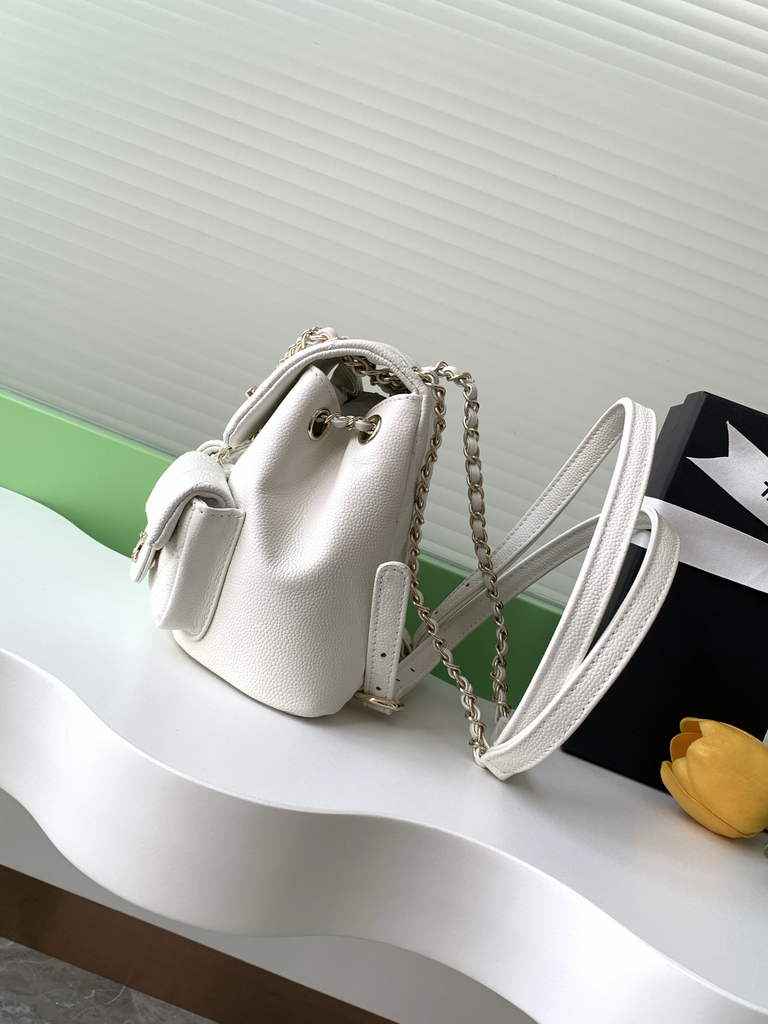 Chanel AS3787 Small backpack Grained shiny calfskin gold white