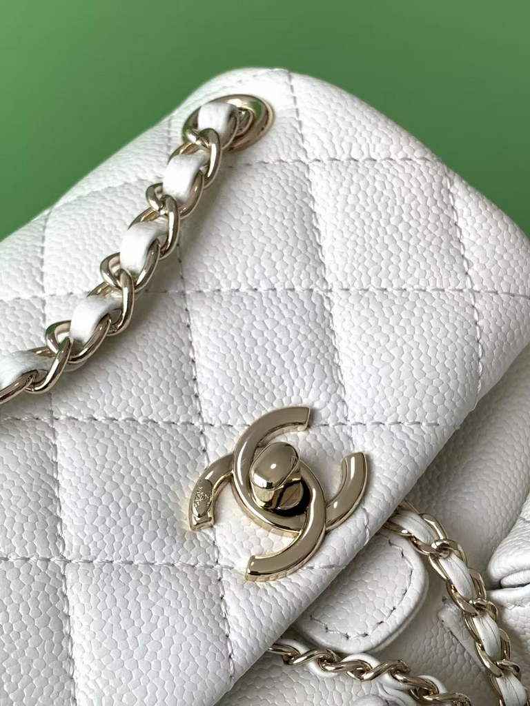 Chanel AS3787 Small backpack Grained shiny calfskin gold white