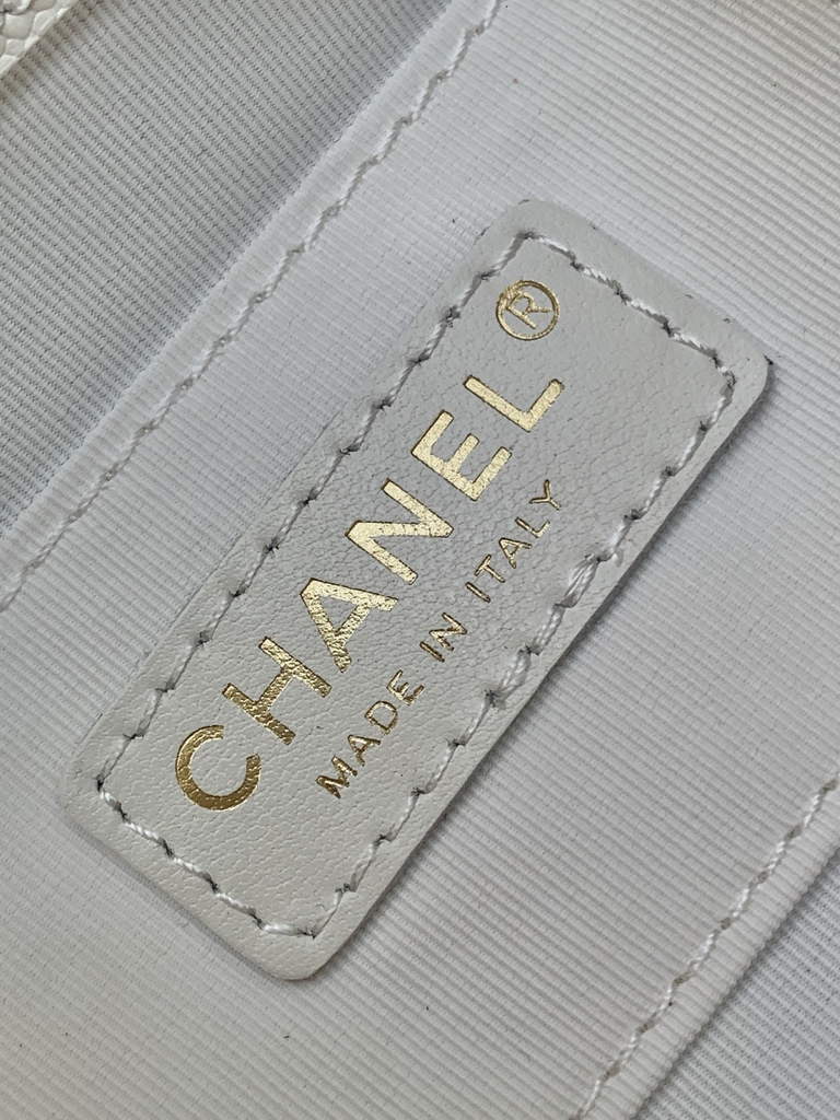Chanel AS3787 Small backpack Grained shiny calfskin gold white