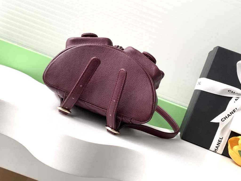 Chanel Small backpack Grained shiny calfskin AS3787 gold wine red