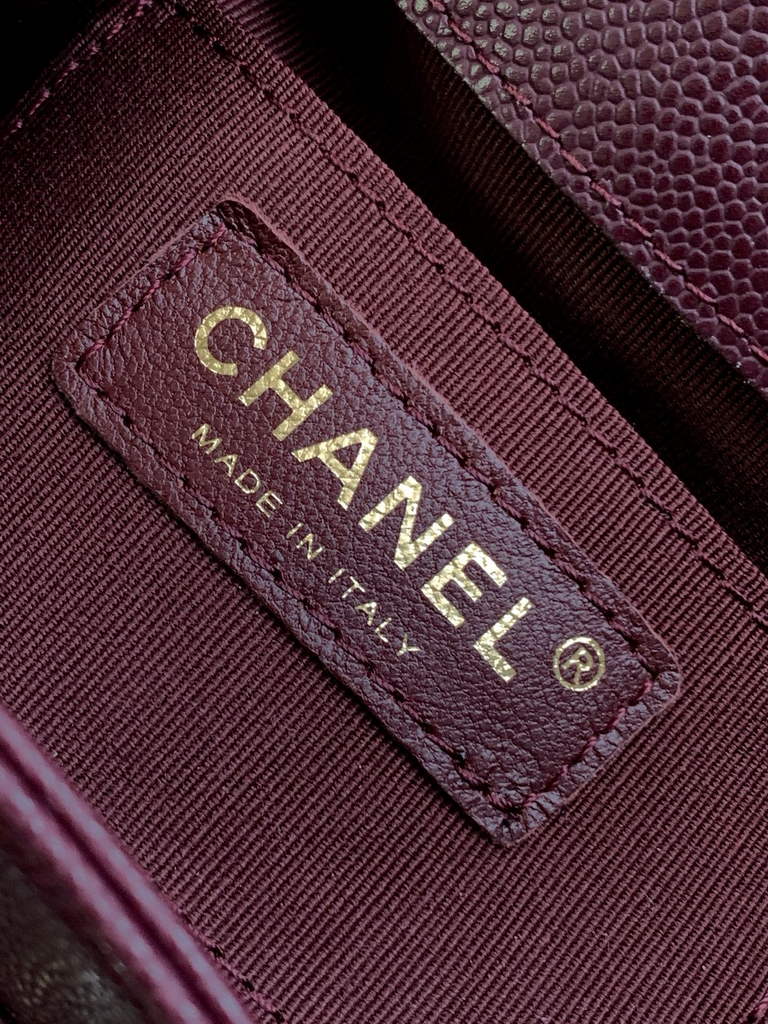 Chanel Small backpack Grained shiny calfskin AS3787 gold wine red