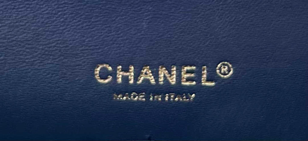 Chanel A01112 Classic Handbag Navy Blue Velvet Enamel Gold-Tone Metal