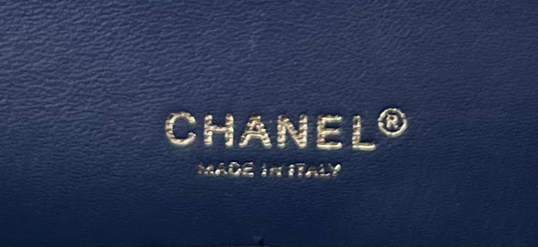 Chanel A01112 Classic Handbag Navy Blue Velvet Enamel Gold-Tone Metal