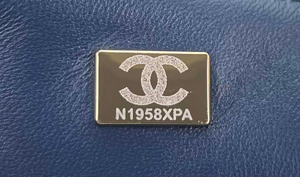 Chanel A01112 Classic Handbag Navy Blue Velvet Enamel Gold-Tone Metal