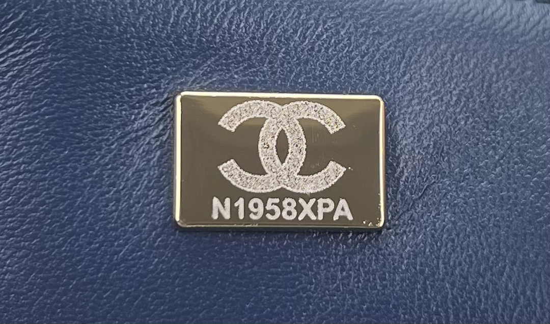 Chanel A01112 Classic Handbag Navy Blue Velvet Enamel Gold-Tone Metal