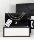 Chanel A01112 Classic Handbag Black Velvet Enamel Gold-Tone Metal