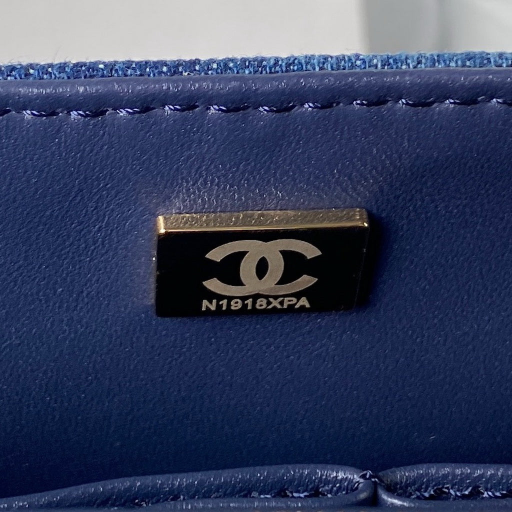 Chanel A01112 Classic Handbag Denim Gold-Tone Metal Dark Blue