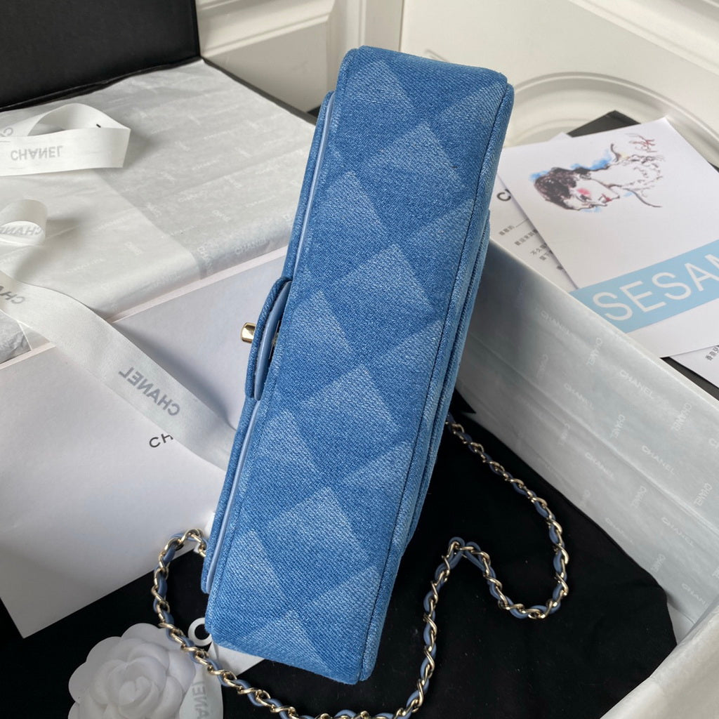 Chanel A01112 Classic Handbag Denim Gold-Tone Metal Blue
