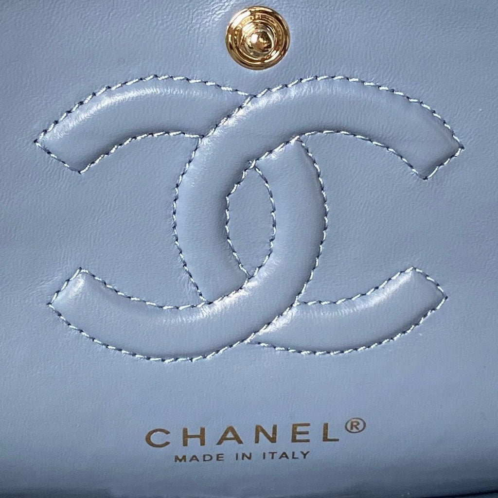 Chanel A01112 Classic Handbag Denim Gold-Tone Metal Blue