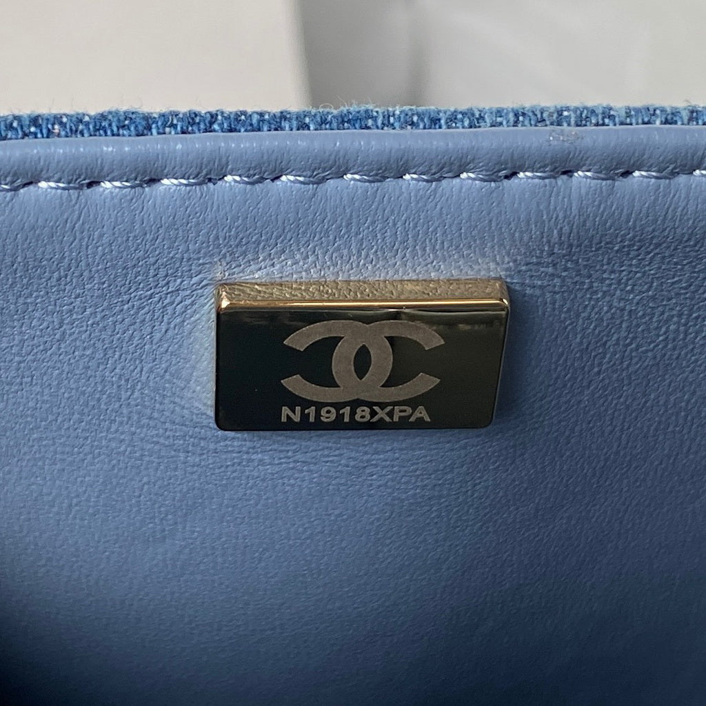 Chanel A01112 Classic Handbag Denim Gold-Tone Metal Blue