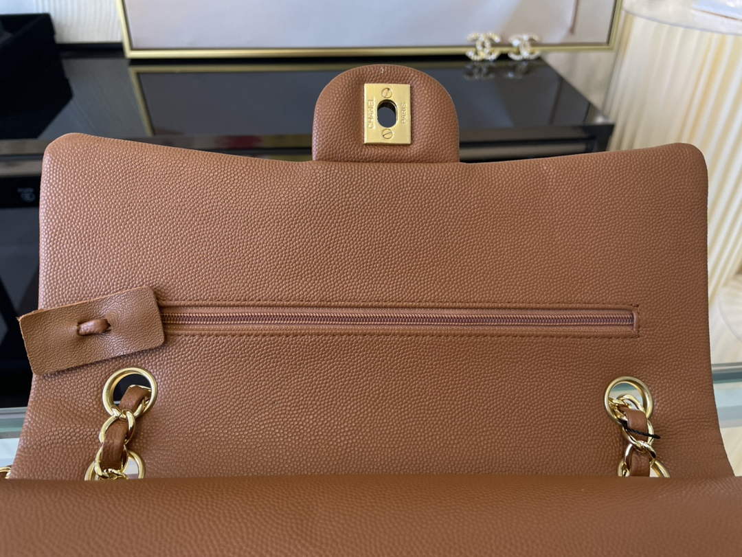 Chanel A01112 Classic Handbag Grained Calfskin Brown Gold