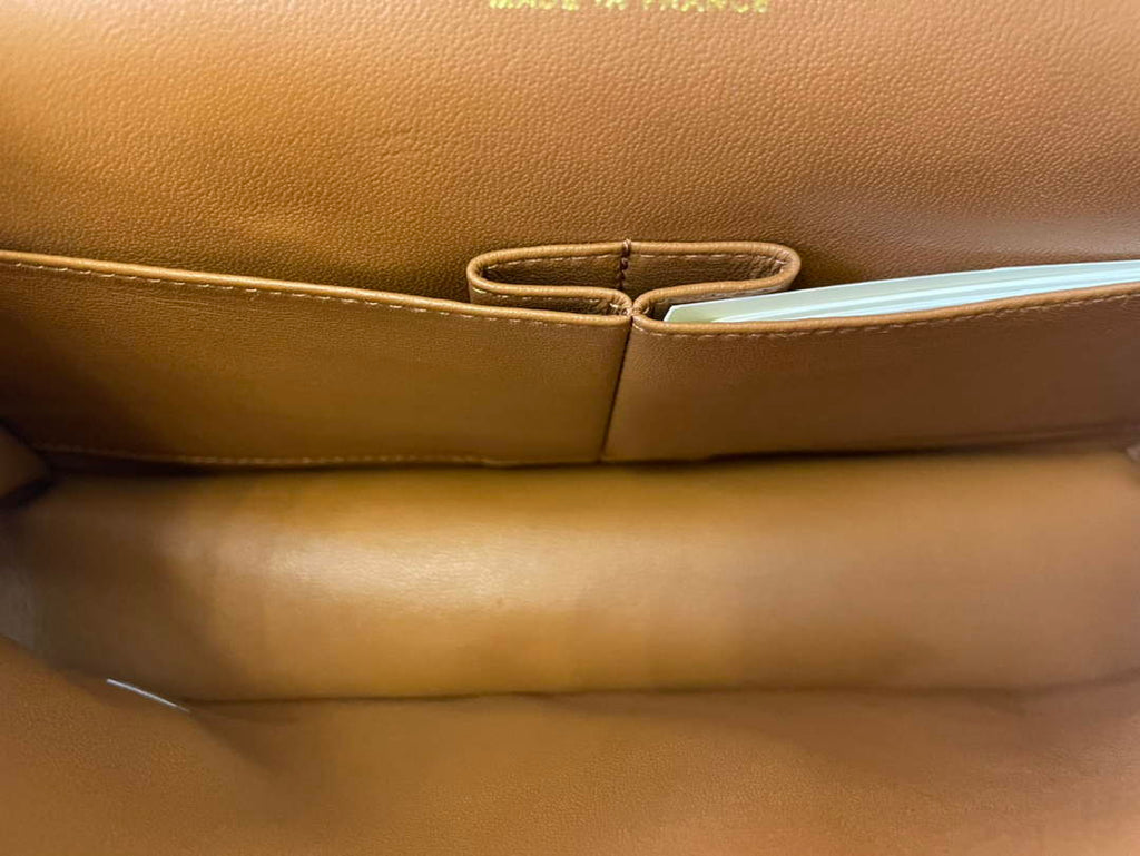 Chanel A01112 Classic Handbag Grained Calfskin Brown Gold