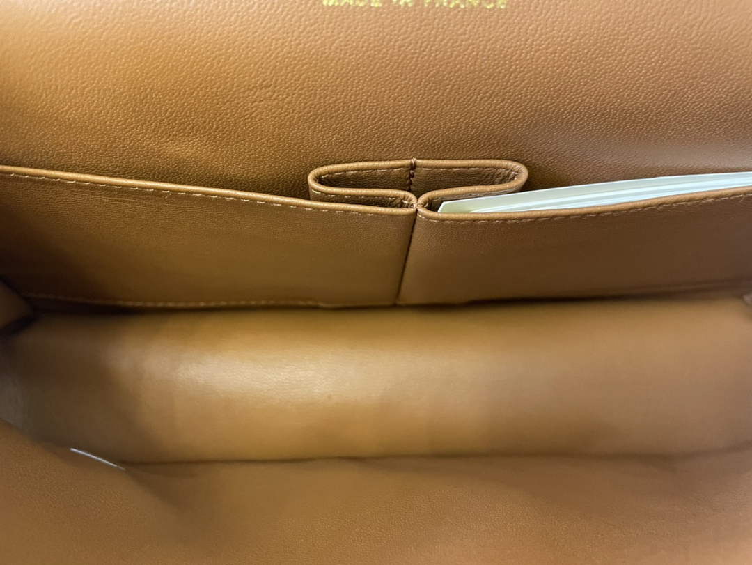Chanel A01112 Classic Handbag Grained Calfskin Brown Gold
