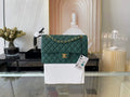 Chanel A01112 Classic Handbag Grained Calfskin Dark Green Gold