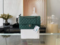 Chanel A01112 Classic Handbag Grained Calfskin Dark Green Silver