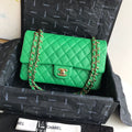 Chanel A01112 Classic Handbag Grained Calfskin Green Gold
