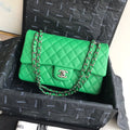 Chanel A01112 Classic Handbag Grained Calfskin Green Silver