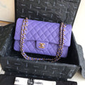 Chanel A01112 Classic Handbag Grained Calfskin Purple Gold