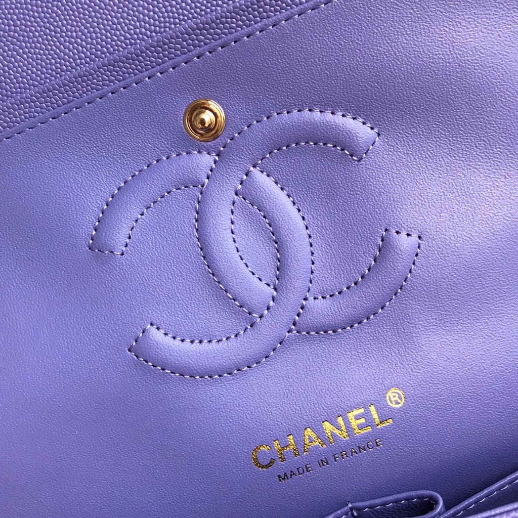Chanel A01112 Classic Handbag Grained Calfskin Purple Gold