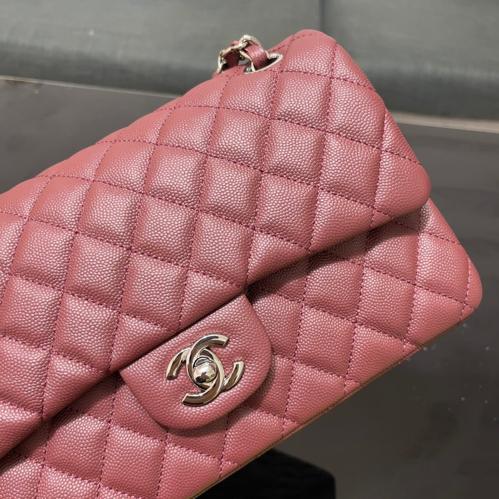 Chanel A01112 Classic Handbag Grained Calfskin Wine Red Silver