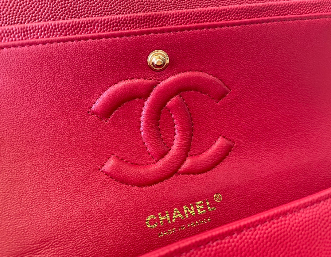 Chanel A01112 Classic Handbag Grained Calfskin Red Gold