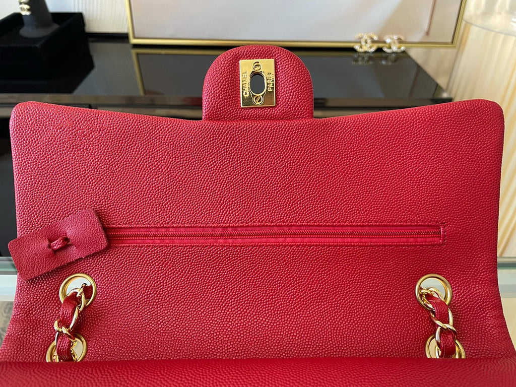 Chanel A01112 Classic Handbag Grained Calfskin Red Gold