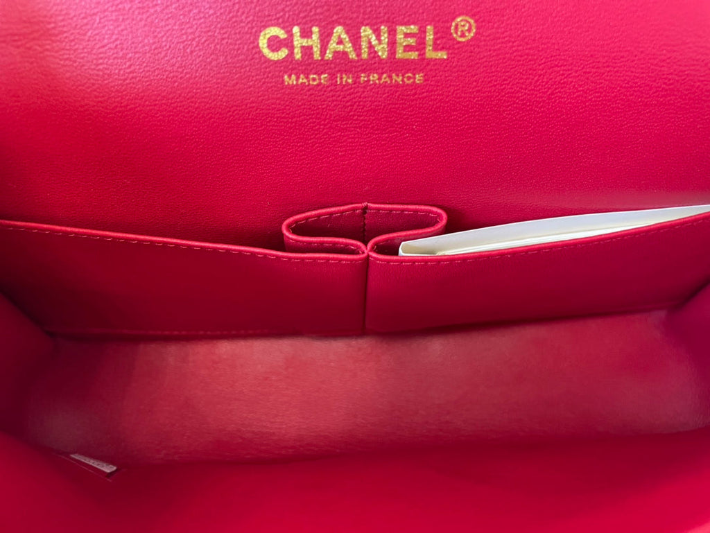 Chanel A01112 Classic Handbag Grained Calfskin Red Gold