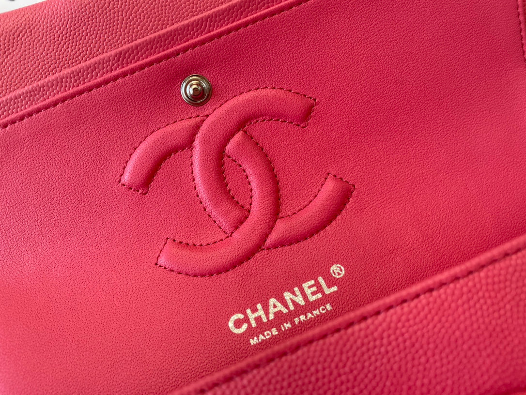 Chanel A01112 Classic Handbag Grained Calfskin Red Silver