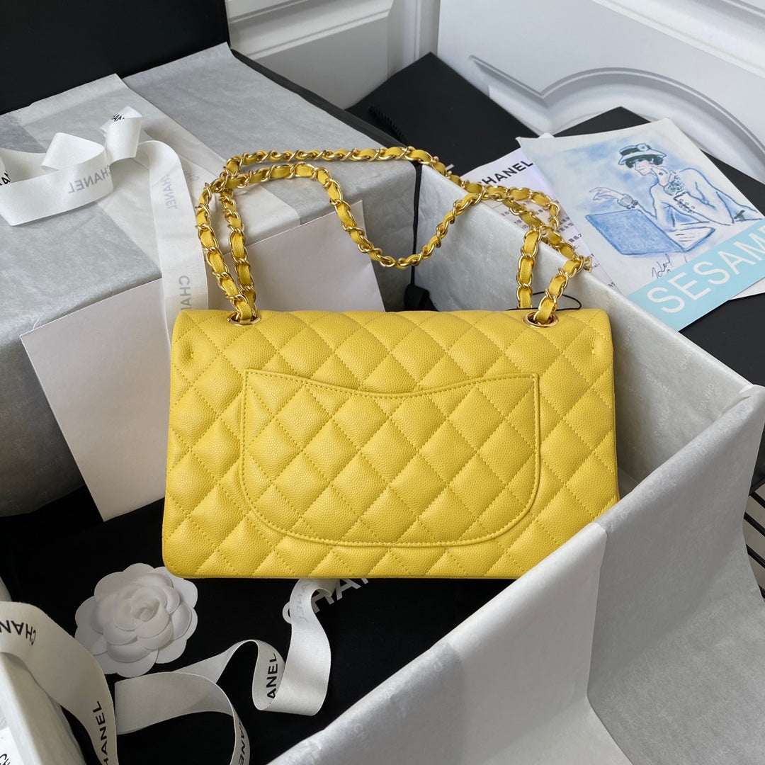 Chanel A01112 Classic Handbag Grained Calfskin Yellow Gold