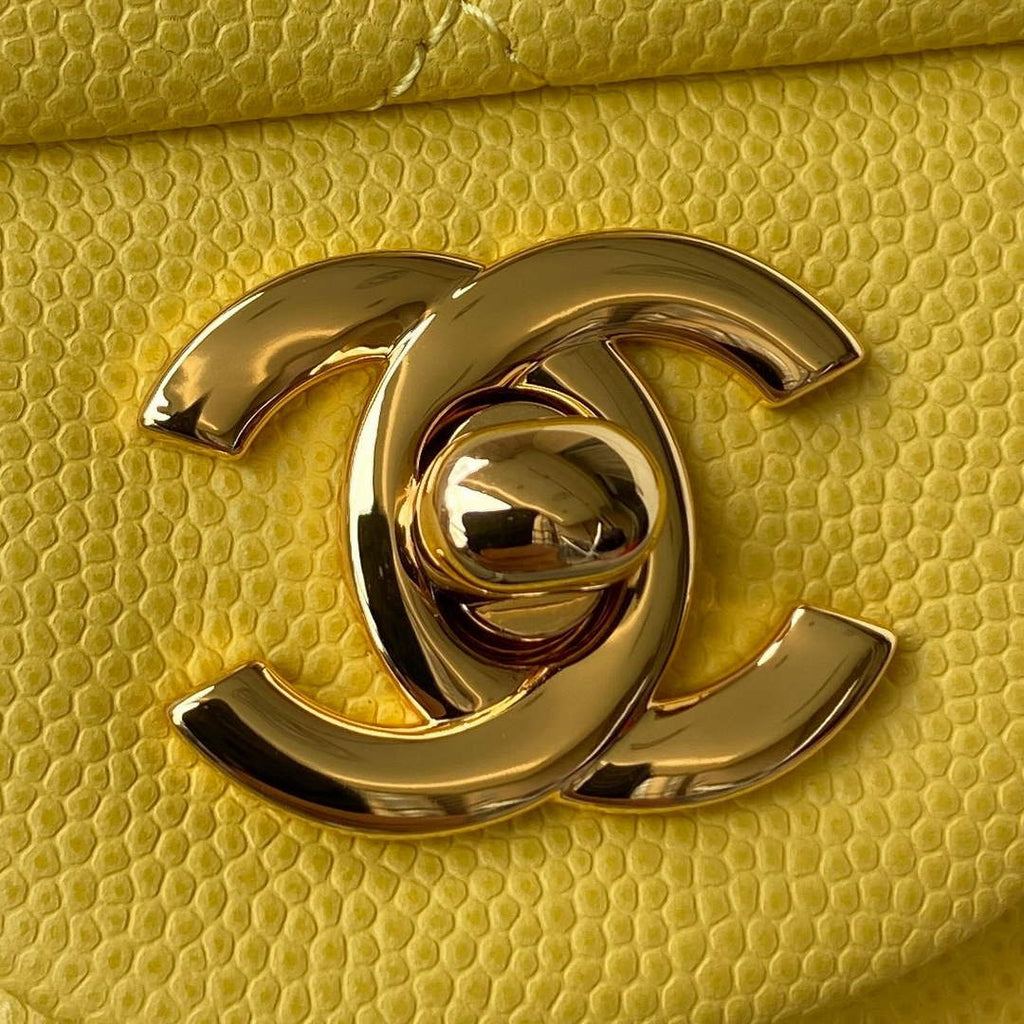 Chanel A01112 Classic Handbag Grained Calfskin Yellow Gold