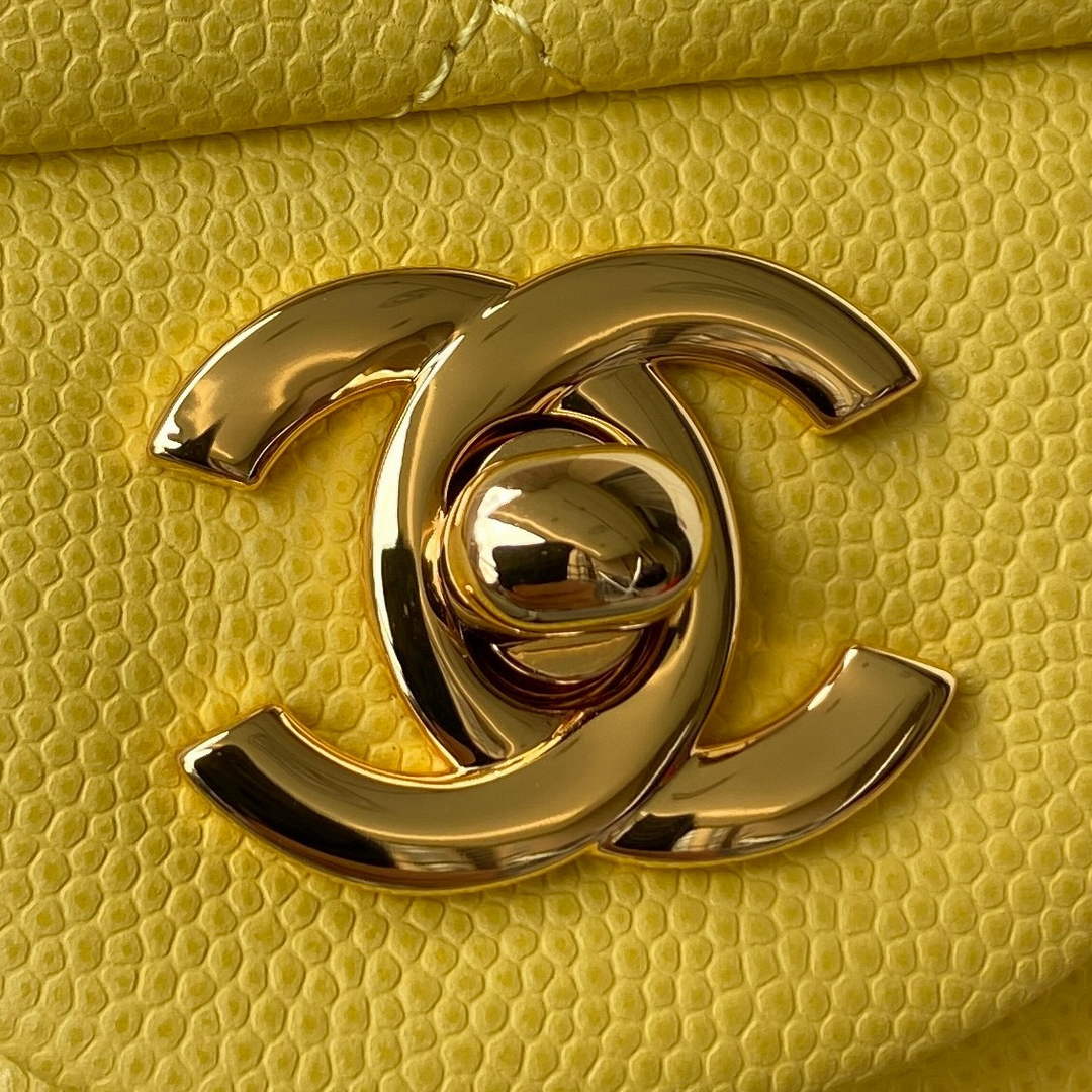 Chanel A01112 Classic Handbag Grained Calfskin Yellow Gold