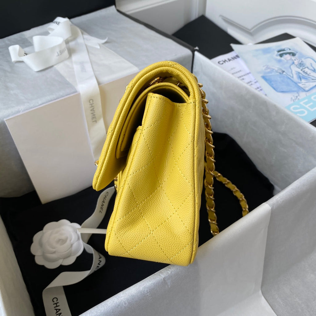 Chanel A01112 Classic Handbag Grained Calfskin Yellow Gold