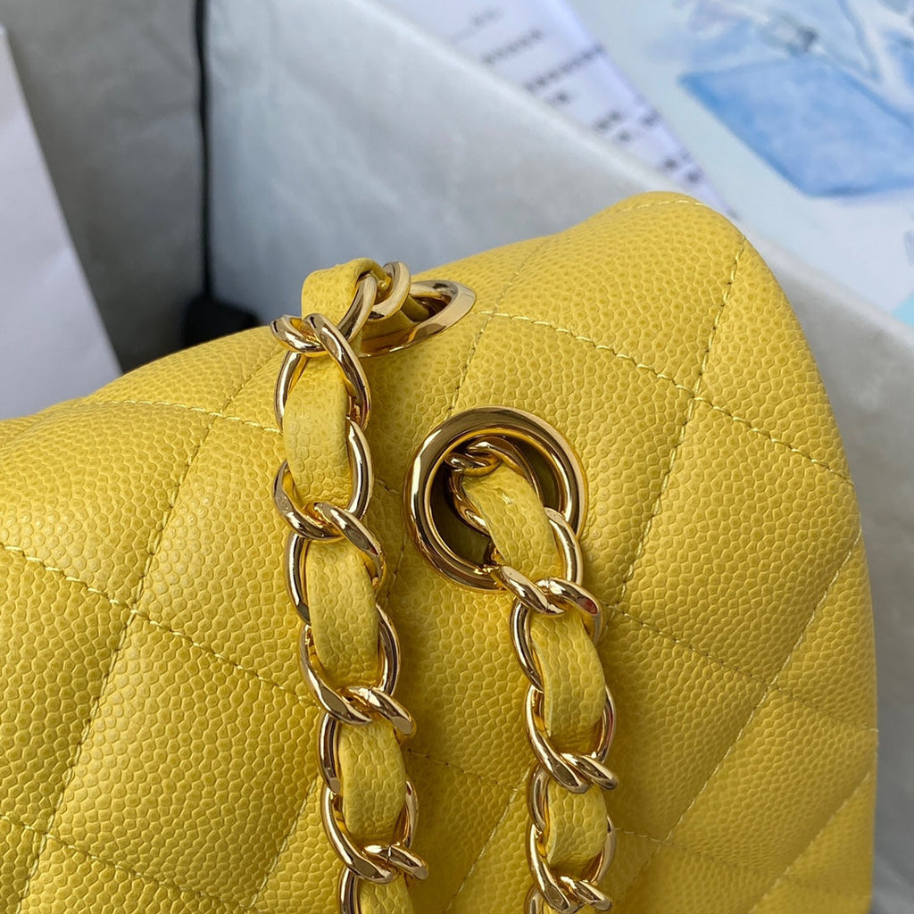 Chanel A01112 Classic Handbag Grained Calfskin Yellow Gold