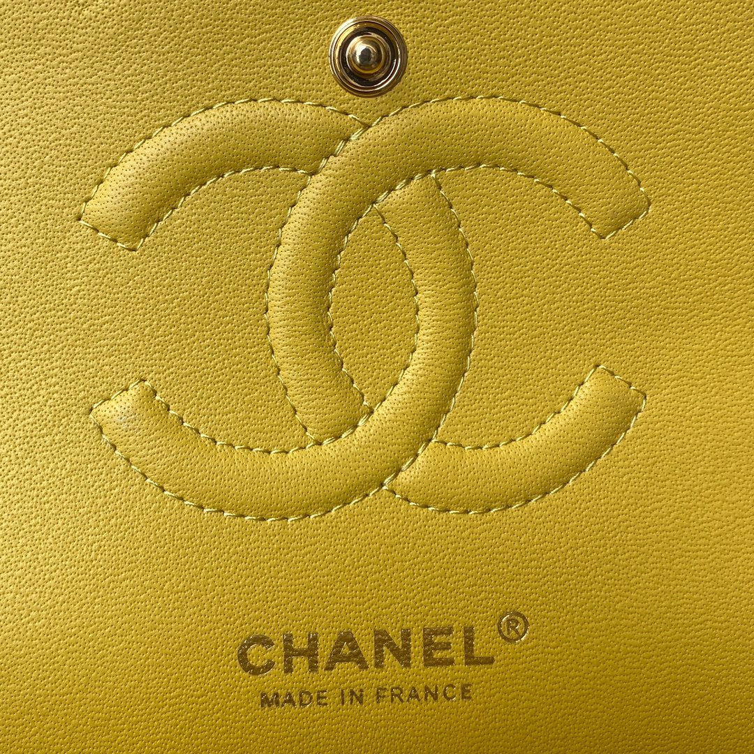 Chanel A01112 Classic Handbag Grained Calfskin Yellow Gold