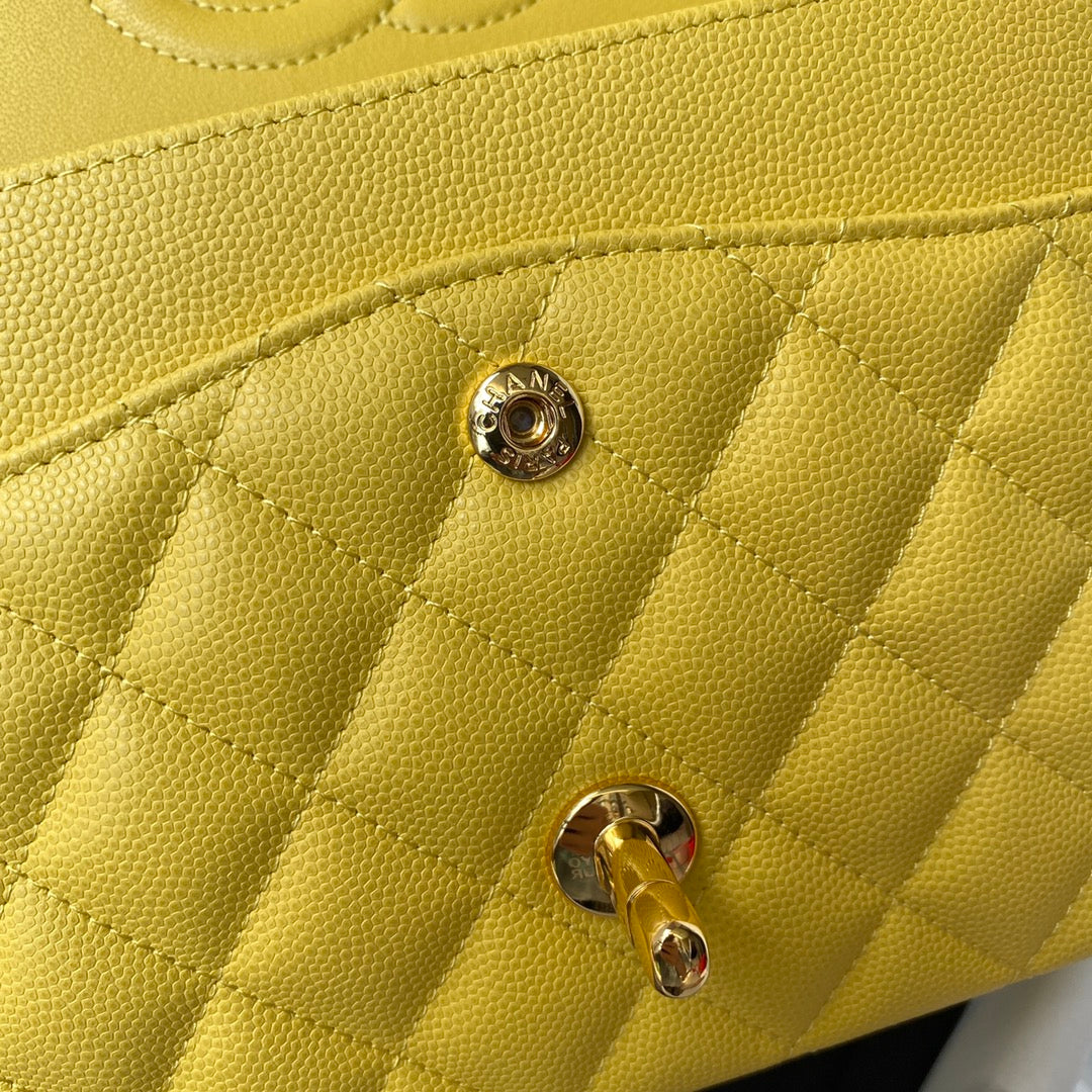 Chanel A01112 Classic Handbag Grained Calfskin Yellow Gold
